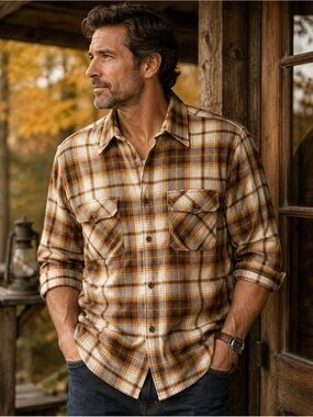 Vintage Viyella Deacon Brothers Plaid Wool Blend Flannel Shirt Men’s L Heritage